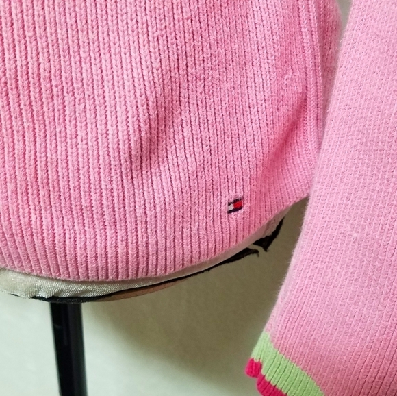 Vintage Retro Y2K Tommy Hilfiger Pastel Neon Pink Green Ribbed Pull-over Sweater - Picture 8 of 16